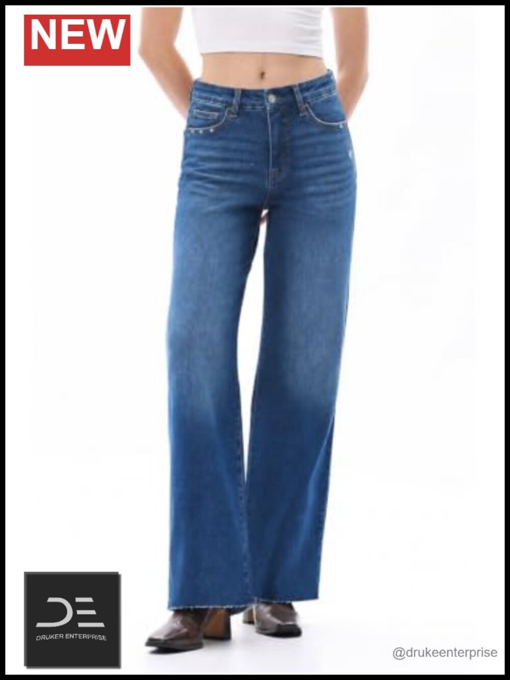 Wide Leg Jeans for Women Mid Rise Baggy Denim Raw Hem High Stretch Cotton Blend